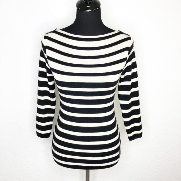 Tory Burch Sweaters - Tory Burch black and cream striped wool sweater size Extra Small